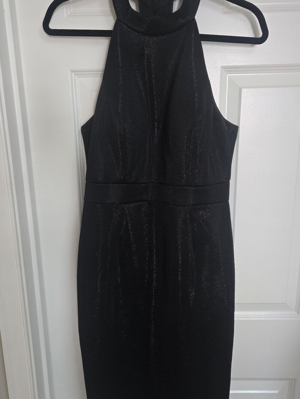 Adrianna Papell Black Shimmer Metallic Halter Dress